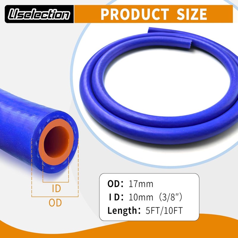 Uselection 3/8"X5FT(ID:10MM) Silicone Heater Hose Blue and Red Coolant Radiator Vacuum Line, Reinforced High Temperature Reinforced 4MM Thick(0.16 In) (3/8" ID-5Ft(ID 10mm)) - Image 2